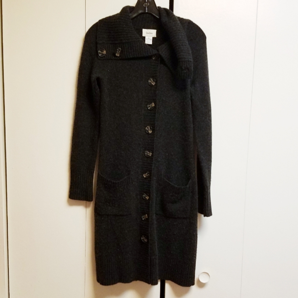Neiman Marcus Cashmere Long Gray Button Sweater